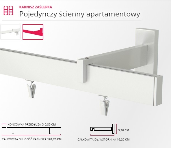 Pojedynczy biały karnisz apartamentowy